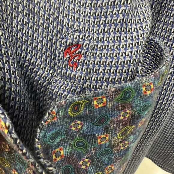 Robert Graham Shirt Men 3XL Blue Paisley Reverse Flip Cuff Button Up long Sleeve - Picture 7 of 13